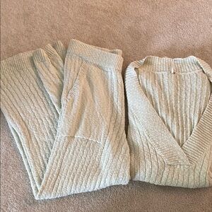 Free People Cream Ribbed Knit Jumpsuit